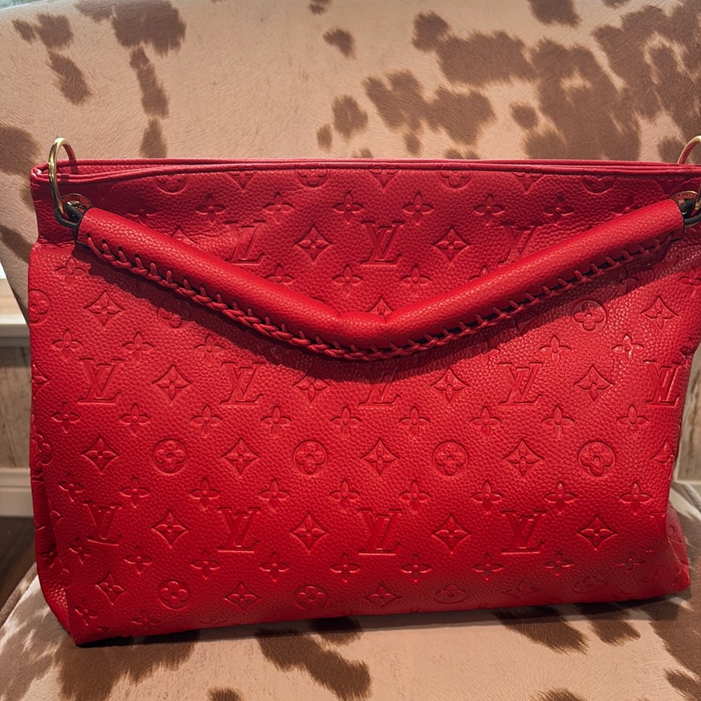 Red tote handbag
